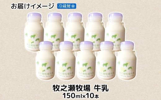 3454. 牧之瀬牧場 牛乳 150ml × 10本 牛乳 牛 乳 みるくミルク ノンホモジナイズド牛乳 脂肪 放牧 濃厚 搾りたて 甘い クリーミー さっぱり 牛耳ボトル 可愛い ギフト 冷蔵 牧之