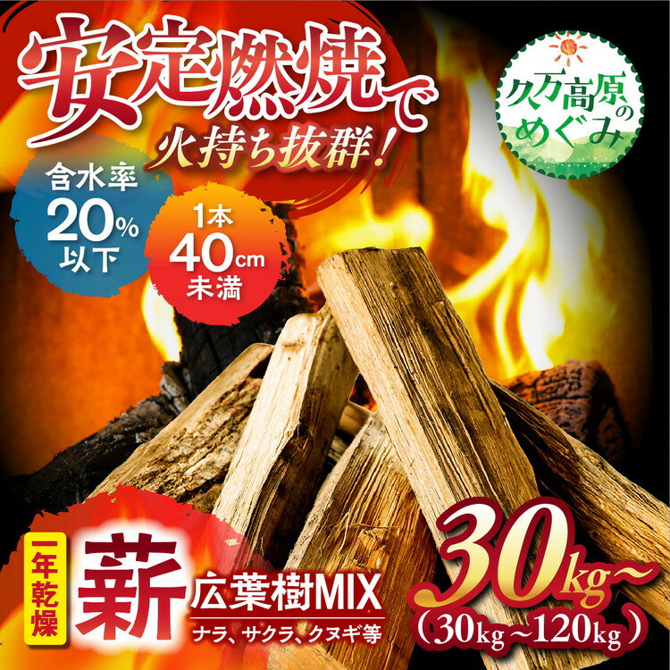 【ふるさと納税】＼選べる内容量／ 広葉樹【ミックス】太薪 30kg 60kg 90kg 120kg 37cm ｜ 久万高原町 薪 ナラ サクラ クヌギ 自然乾燥 1年 薪ストーブ 暖炉 焚火 冬 アウトドア 燃料 燃焼 長持ち 合同会社いろは ※離島への配送不可