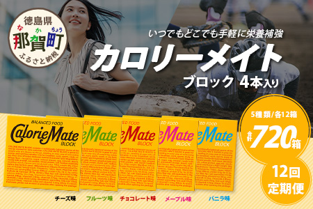 【12回定期便：合計720箱】 カロリーメイト ブロック 4本入り 5種類 各12箱 計60箱 【大塚製薬 定期便 チョコ バニラ メープル チーズ フルーツ 5大栄養素 徳島県 那賀町 非常食 常備