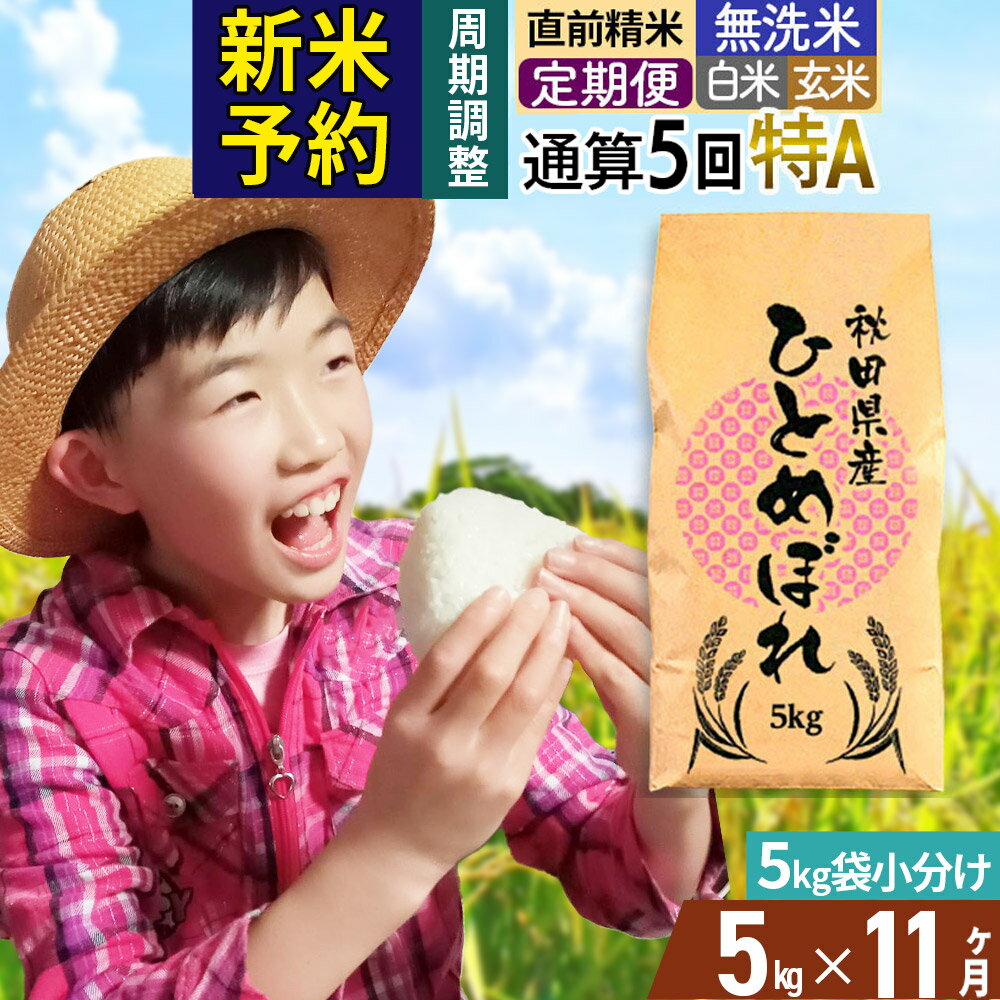 【ふるさと納税】《予約受付》《定期便11ヶ月》令和7年産 【無洗米／白米／玄米】通算5回 特A 秋田県産ひとめぼれ 5kg (5kg×1袋)×11回 お届け周期調整 隔月もOK【2025年11月中出荷予定】