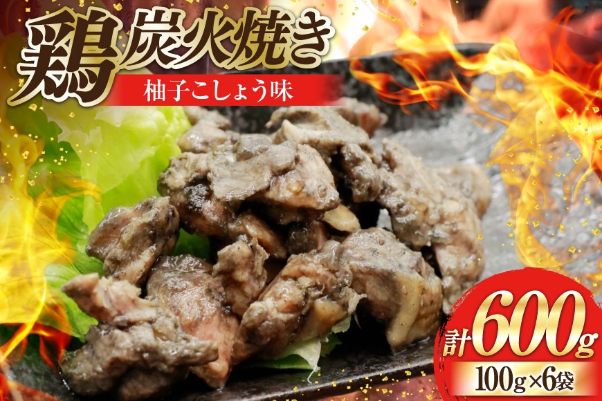 鶏 炭火焼き 柚子こしょう味 100g 6袋 計600g [カンショク 宮崎県 日向市 452061465] 炭火焼 鶏肉 親鳥 柚子こしょう ゆずこしょう 柚子胡椒