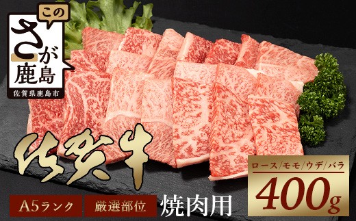 【5月配送】A5等級 佐賀牛 焼肉用 400g【厳選部位】ロース モモ ウデ バラ B-616