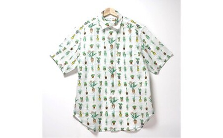 CLOFT 麻100％半袖オリジナルプリントシャツ”サボテン多肉植物柄”（C/＃11 ホワイト） L 0139-029-S07-2