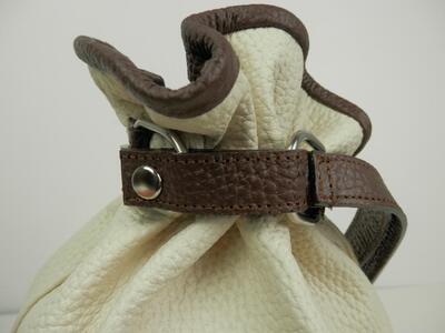 F-58　本革巾着バッグ※オフホワイト／ブラウン