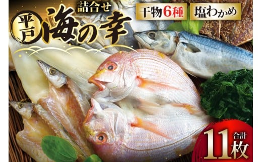 干物 平戸 豪華 6種 詰合せ ＆ 天然 塩わかめ セット 計11枚 食べ比べ [一山水産 長崎県 平戸市 hr42bgy400121] あじ アジ さば サバ いか イカ タイ 鯛 ワカメ 国産 おかず