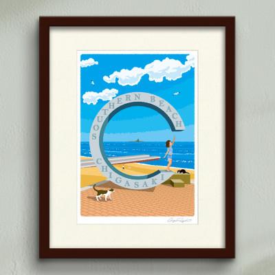 ふるさと納税 茅ヶ崎市 湘南・茅ヶ崎で描く、海を感じるイラストアート『ジークレーアートフレーム　SL-06』(小:八つ切)