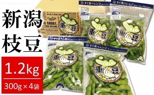 【先行予約】枝豆 肴豆 1.2kg（300g×4袋） 新潟県えだまめ 袋ごとレンジで加熱「重豆」【数量限定】[ZA079]