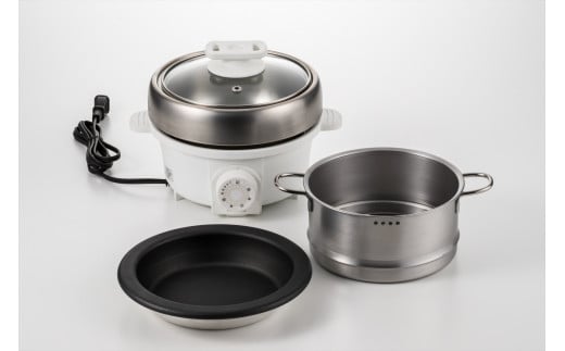 プチ・プレジール 電気ミニグリル鍋  スチーマー付(ホワイト)(PGN-100 (W)) FC025052