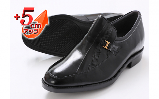 カンガルー革 ビジネスシューズ 紳士靴 Uモカ スリッポン 5cmアップ 4E ワイド No.635 ブラック 24.0cm [№5990-8083]0344