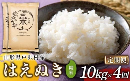 【定期便4回】令和7年度 山形県戸沢村産 はえぬき 10kg(5kg×2)×4回 合計40kg 精米 白米 お米 米 米米 新米 ご飯 ごはん ブランド米 銘柄米 2025年産 令和7年度産 家庭用 自宅用 贈答用 お取り寄せ 食品 定期便 頒布会 毎月届く 山形県 戸沢村 F7W-0192
