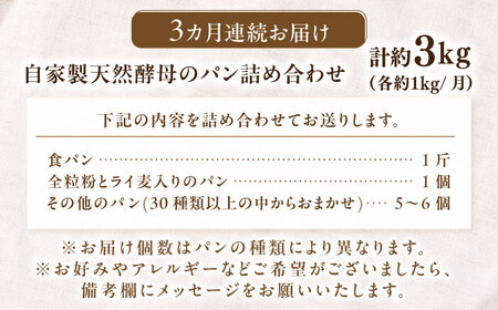 【全3回定期便】自家製天然酵母パンの詰め合わせセット 計約3kg（約1kg×3回） / パン 定期便 詰め合わせ / 佐賀県 / パンと器のコネル[41AJAB007]