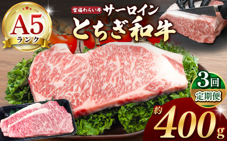 【栃木県共通返礼品】【定期便3回】宮福笑牛（とちぎ和牛） A5 サーロインステーキ　約200g×2枚