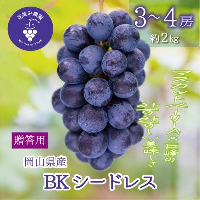 【2026年先行受付】岡山　花笑み農園の『BKシードレス』贈答用　約2kg(3～4房)　B-2上【配送不可地域：離島・北海道・沖縄県】