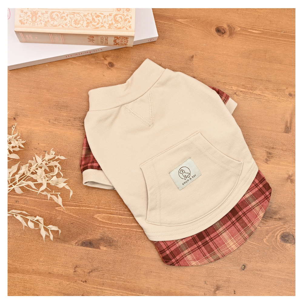 秋色シャツレイヤード風プルオーバー (M) 犬服 小型犬 ドッグウェア チェック柄【ココアトワ(cocoAtoi)】