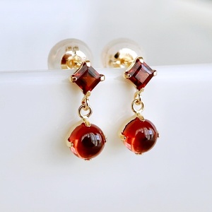 【ジュエリー】K10 イエローゴールド ガーネット 揺れる ピアス 保証書付 SR-2012 242-003-b