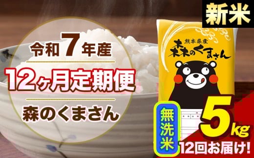 【12ヶ月定期便】令和7年産 新米 森のくまさん 無洗米 5kg 5kg×1袋 計12回お届け 《1月から出荷開始》 お米 こめ 熊本県産 ご飯 備蓄