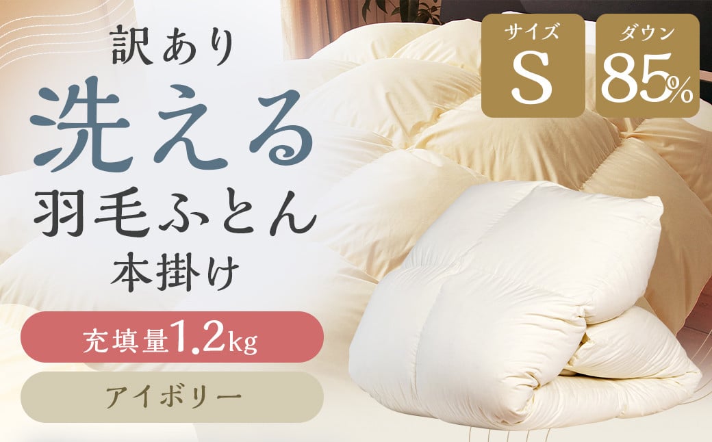 
            訳あり 節電対策 洗える羽毛ふとん 羽毛ふとん 羽毛布団 増量タイプ 本掛け 充填量1.2kg ダウン85%抗菌・防臭ダウン使用 シングル 無地 アイボリー
          