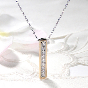 ネックレス K18YG PT900 イエローゴールド プラチナ ダイヤモンド 0.09ct 片面 バーネックレス ライン コンビ ペンダント 縦ライン Iライン ジュエリー【f275-ygpt】 AL