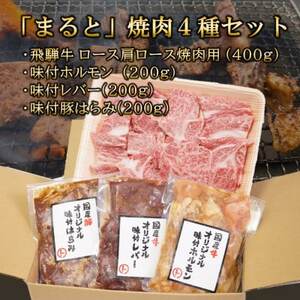 【飛騨牛】焼肉4種セットA-2　ロース・肩ロースと味付けホルモンなど　合計1kg【配送不可地域：離島】【1619780】