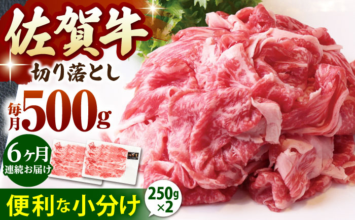 
            【全6回定期便】佐賀牛 切り落とし 500g  ( 250g×2パック ) 【山下牛舎】 [HAD157] 小分け 真空パック 黒毛和牛 牛肉
          