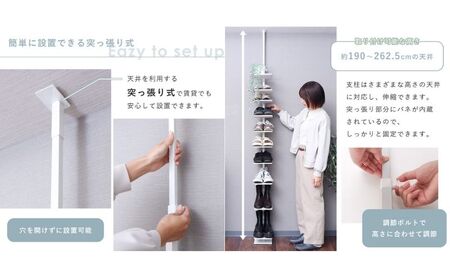 突っ張り シューズラック Echo エコー シューズ ラック 省スペース スリム 突っ張り棒 棚 靴箱 下駄箱 シューズボックス オープン 収納 収納家具 インテリア 家具 兵庫 兵庫県 小野市 ホワ