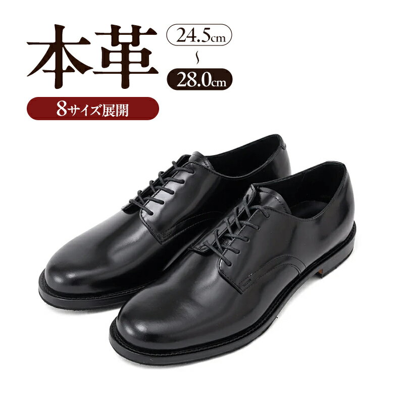 【ふるさと納税】BEP-102 サービスシューズ プレーントゥ 2Eウィズ BLACK（ブラック）　メンズ ファッション 靴 シューズ ガラスレザー 革靴 24.5cm～28.0cm