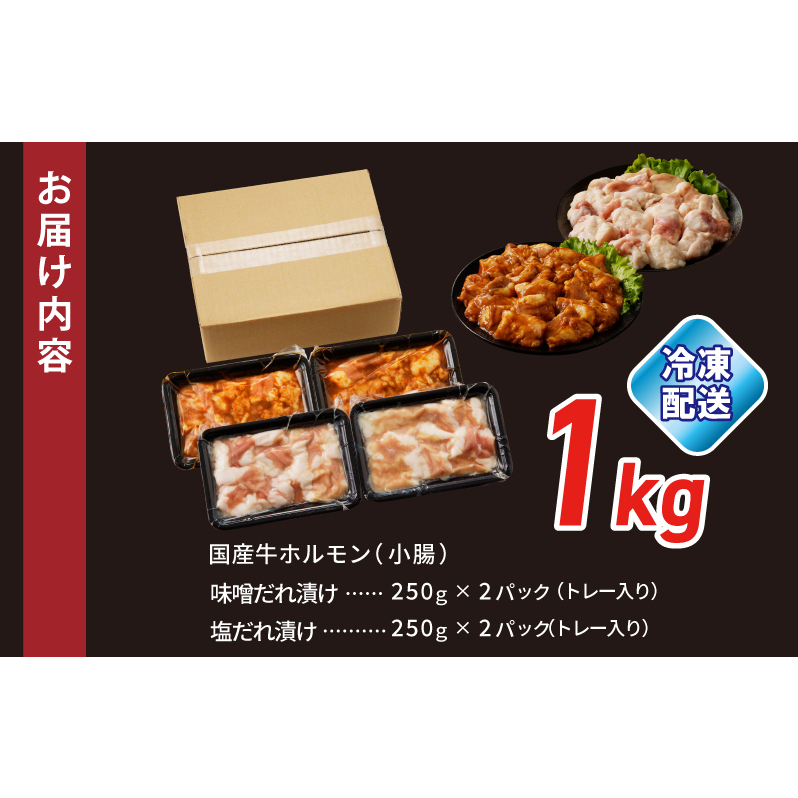 国産 牛肉 ホルモン 1kg 味付けMIX 味噌／塩だれ 焼肉用 小分け 250g×4P 010B1520_イメージ5