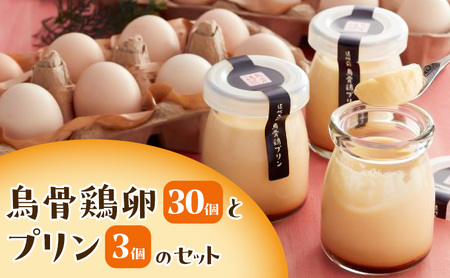 鳥骨鶏卵（30個）とプリン（3個）のセット たまご 烏骨鶏 プリン スイーツ お菓子 静岡県 森町