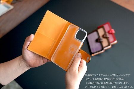 甲州和紙と峡南レザーのスマホケース iPhone 【鹿革:赤色 × 和紙:ぼたん色】 Handmade leather works coworker [5839-8359]