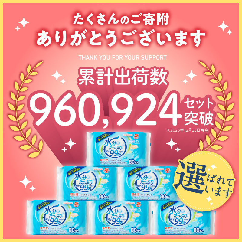 【4回定期便】水分たっぷりおしりふき80枚入×3P×12セット×4回（計144個）ノンアルコール 無香料 赤ちゃん 弱酸性 ヒアルロン酸 ベビー用品 ウエットティッシュ ウェットシート