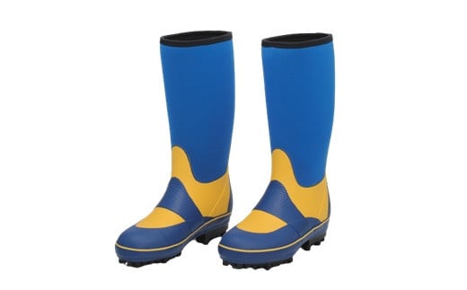 ウォームブーツNS ブルー×イエロー 25.0cm 手作り | 長靴 長ぐつ スパイク底 ネオプレン素材 防寒 保温 真冬 釣り スキー場 雪寒地作業