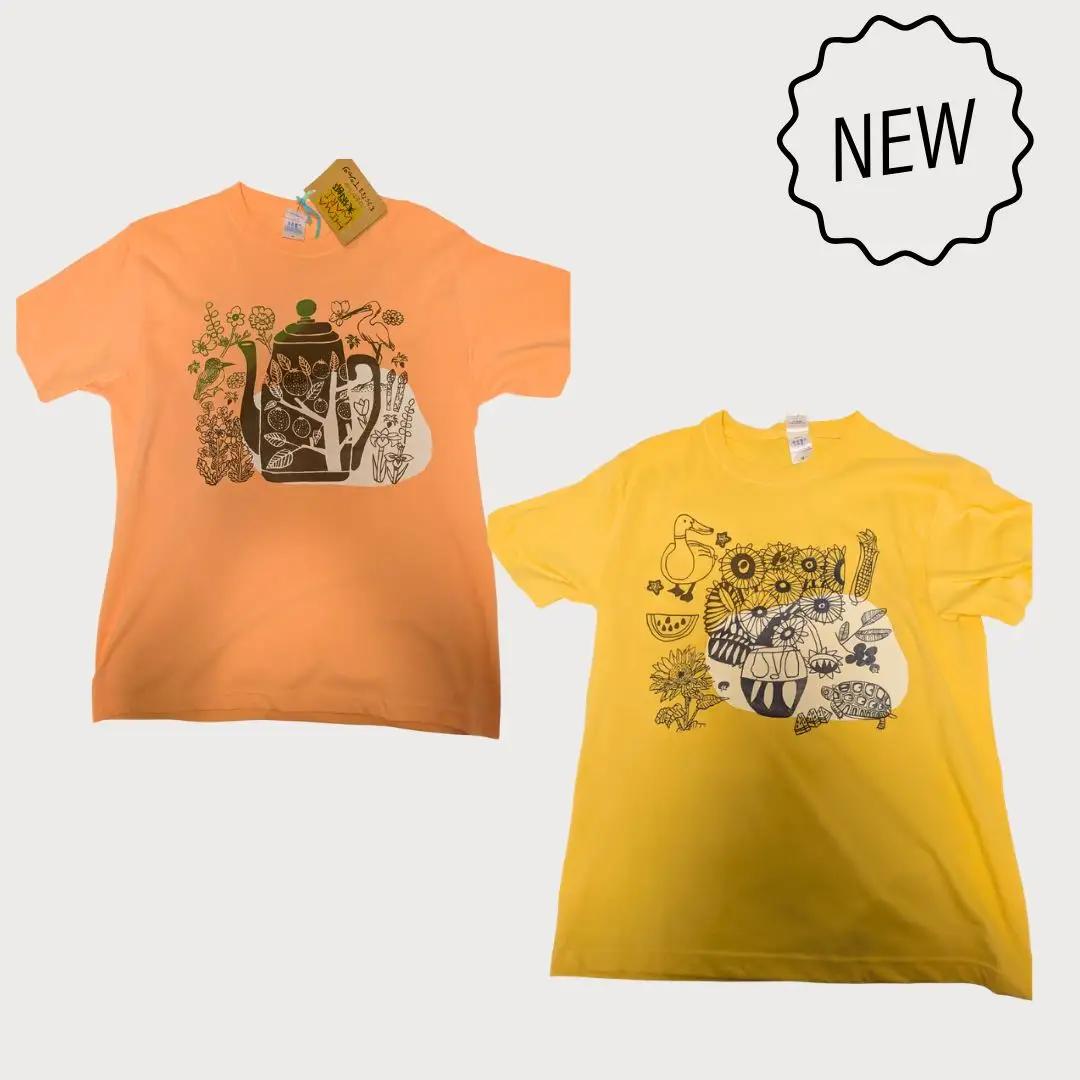 オリジナル 手刷り Tシャツ【夏 Mサイズ】メンズ レディース 半袖 ひまわり美術部