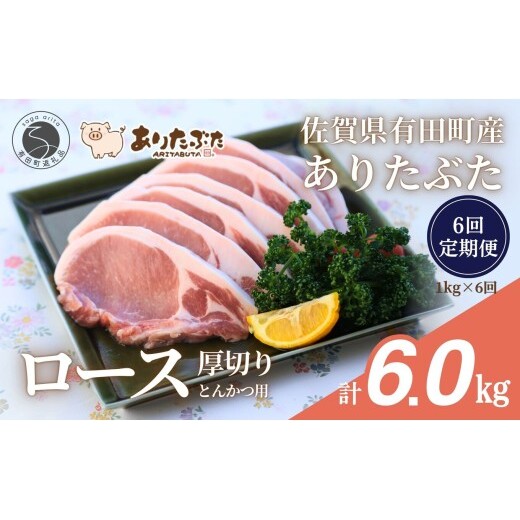 【6回定期便 総計6.0kg！真空個包装で便利】ありたぶた ロース 厚切り とんかつ用 6ヶ月連続 1kg（100g×10パック）【有田まちづくり公社】佐賀県産 有田町産 ブランド豚 ありたぶた 豚 