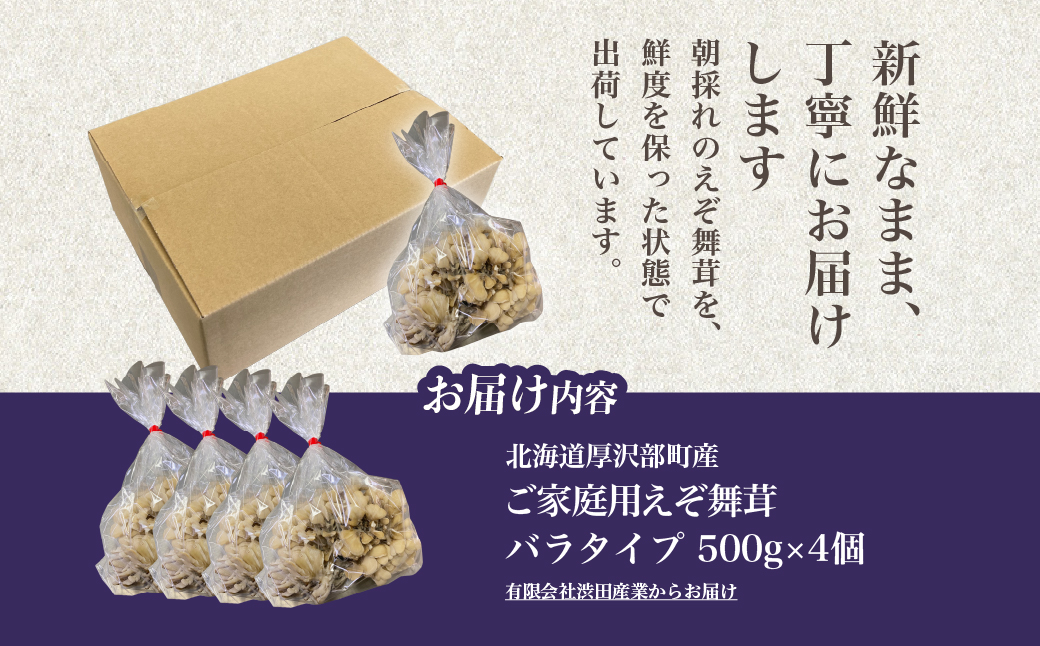 北海道厚沢部町産 業務用えぞ舞茸（バラタイプ）500g×4個 ASM006