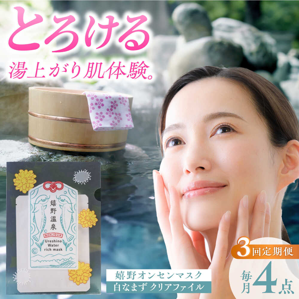 【ふるさと納税】【3回定期便】嬉野オンセンマスク マンスリーセット（白なまずクリアファイル付き）【ボンジュール株式会社】[NCV104]