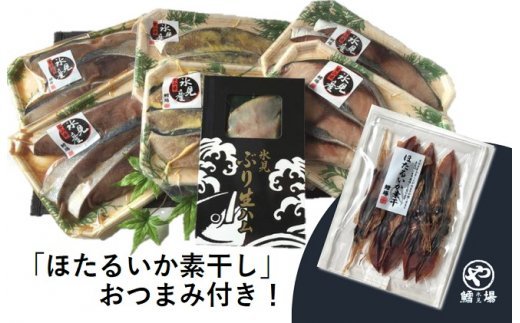 
氷見産ぶり！切身真空3種18切・ぶり生ハム（ほたるいか素干し付き）　【魚貝類・干物・加工食品・ぶり・ブリ】
