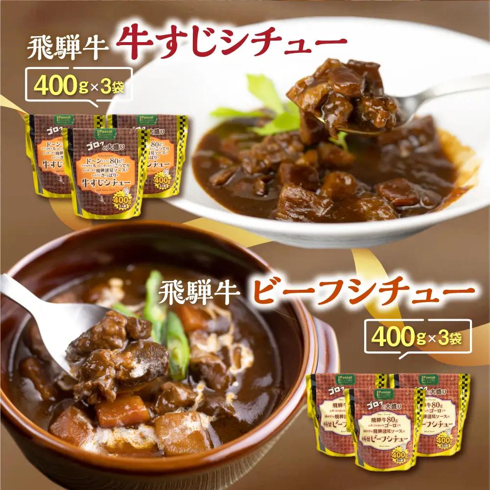 飛騨牛シチュー＆飛騨牛すじシチュー（400ｇ × 各3袋） | レトルト 飛騨牛すじ  DC017