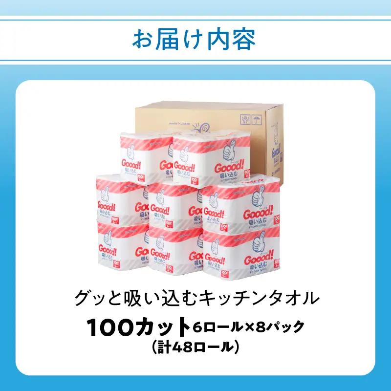 グッと吸い込むキッチンタオル100カット(6ロール×8パック) R18003
