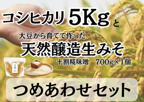 【新米】【9ヶ月定期便】 月岡糀屋「 コシヒカリ5kg」＆完全自家製味噌「十割糀味噌700g」詰め合わせセット 9回 3B12098