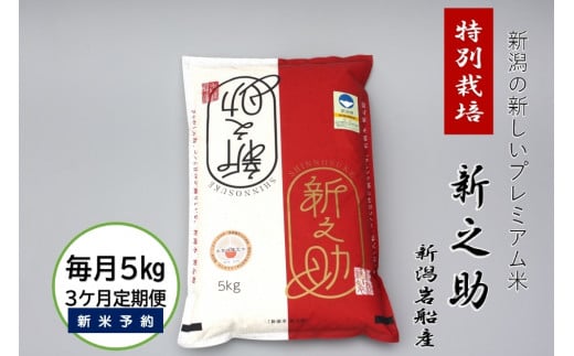【新米受付・令和7年産米】【3ヶ月定期便】食味鑑定士板垣謹製 新潟県村上市岩船産 特別栽培 新之助 5kg×3ヶ月 1039031N ｜ 連続 毎月 お届け 新耕農産 一等米 プレミアム米 農家直送 低温倉庫保管