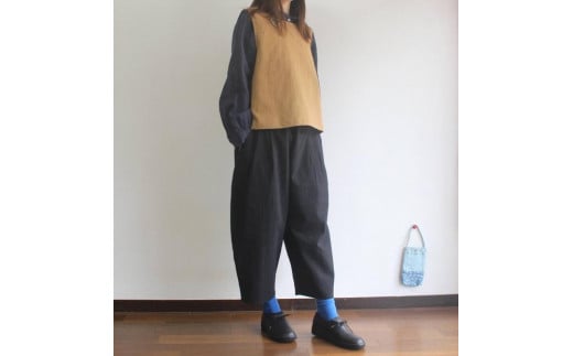 北鎌倉のアトリエよりお届け　コットンリネンのおさんぽパンツ【カラー：黒】