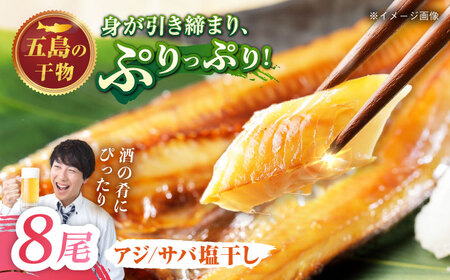 【M】一夜干し 塩干し（アジ/サバ）計8尾 五島市/愛情食彩[PCH017]