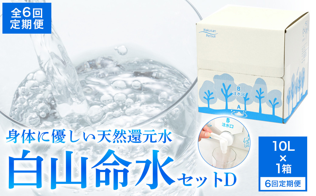 
            白山命水 セットD 6回定期便（10l×1箱） ミネラルウォーター 国産 人気 水 白山命水 天然水 定期 定期便
          