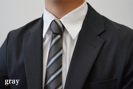  【Hadashin】トップ糸ネクタイストライプ (グレー)　ネクタイ シルク プレゼント フォーマル ビジネス