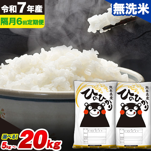 無洗米 【隔月6回定期便】 ひのひかり 選べる内容量 5kg 10kg 20kg《お申込み翌月から出荷》 無洗米 精米 熊本県産(南阿蘇村産含む) 単一原料米 南阿蘇村 ひの 送料無料 熊本県 SDGs むせんまい 米 コメ こめ 国産 定期便