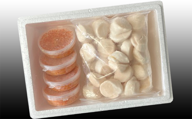 いくら醤油漬け100g×4P、ほたて貝柱500g×2P D-30032