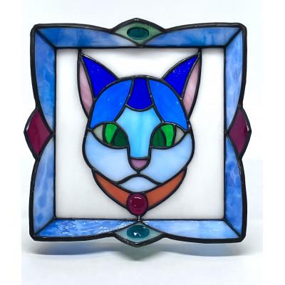 ふるさと納税 東村山市 ステンドグラス　ニャンコの顔絵皿