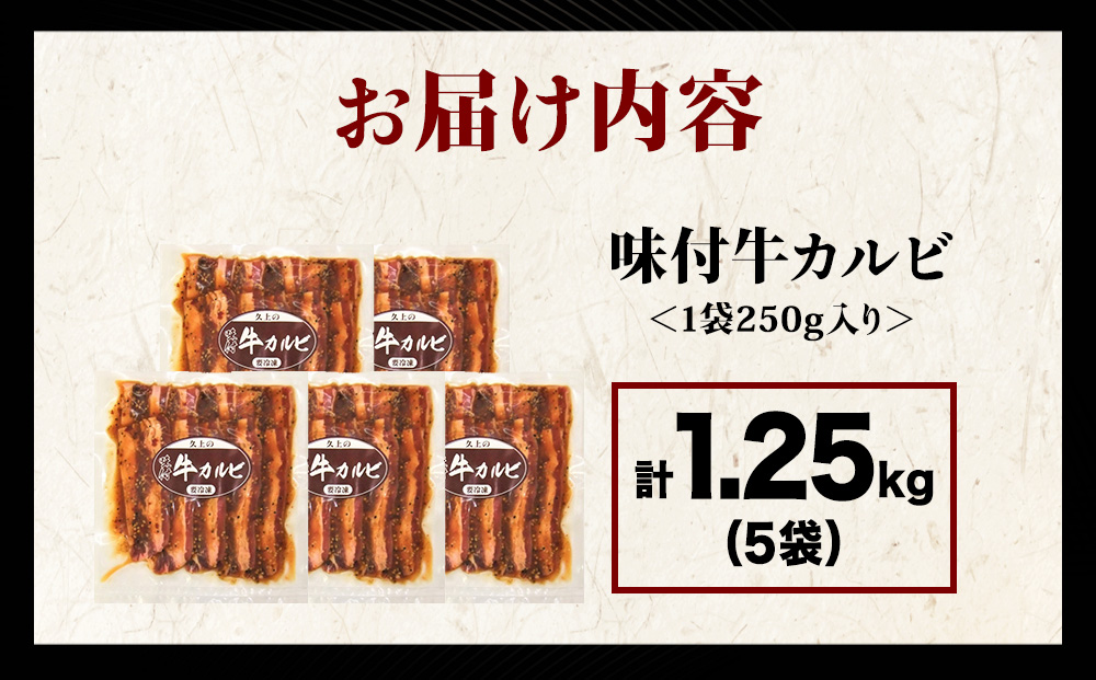 KS181 【久上 工藤商店】木古内町『熟味焼肉 久上』味付牛カルビ 250g 5個