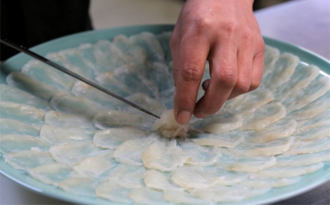 鮮度が命！トラフグ刺しふぐ鍋セット（3人前）［冷蔵］［養殖1kgオーバー活魚使用］割烹みつご