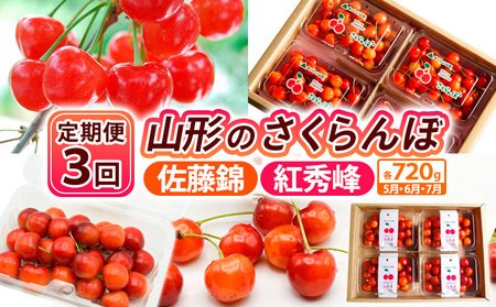 【定期便3回】【さくらんぼ定期便3回】山形のさくらんぼ 佐藤錦・紅秀峰 各720g×3回[5月・6月・7月] 【令和8年産先行予約】FS25-003